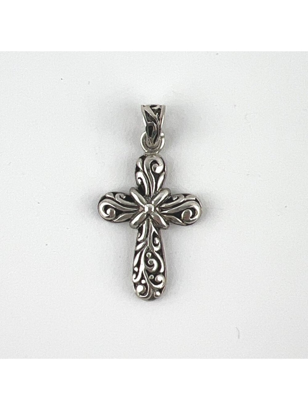 Sterling Silver .925 Vtg Signed HS Cross Charm Pendant Rustic Christian